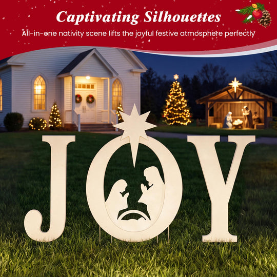 JOY Nativity Christmas Yard Sign Set with Angels - 3 Pieces