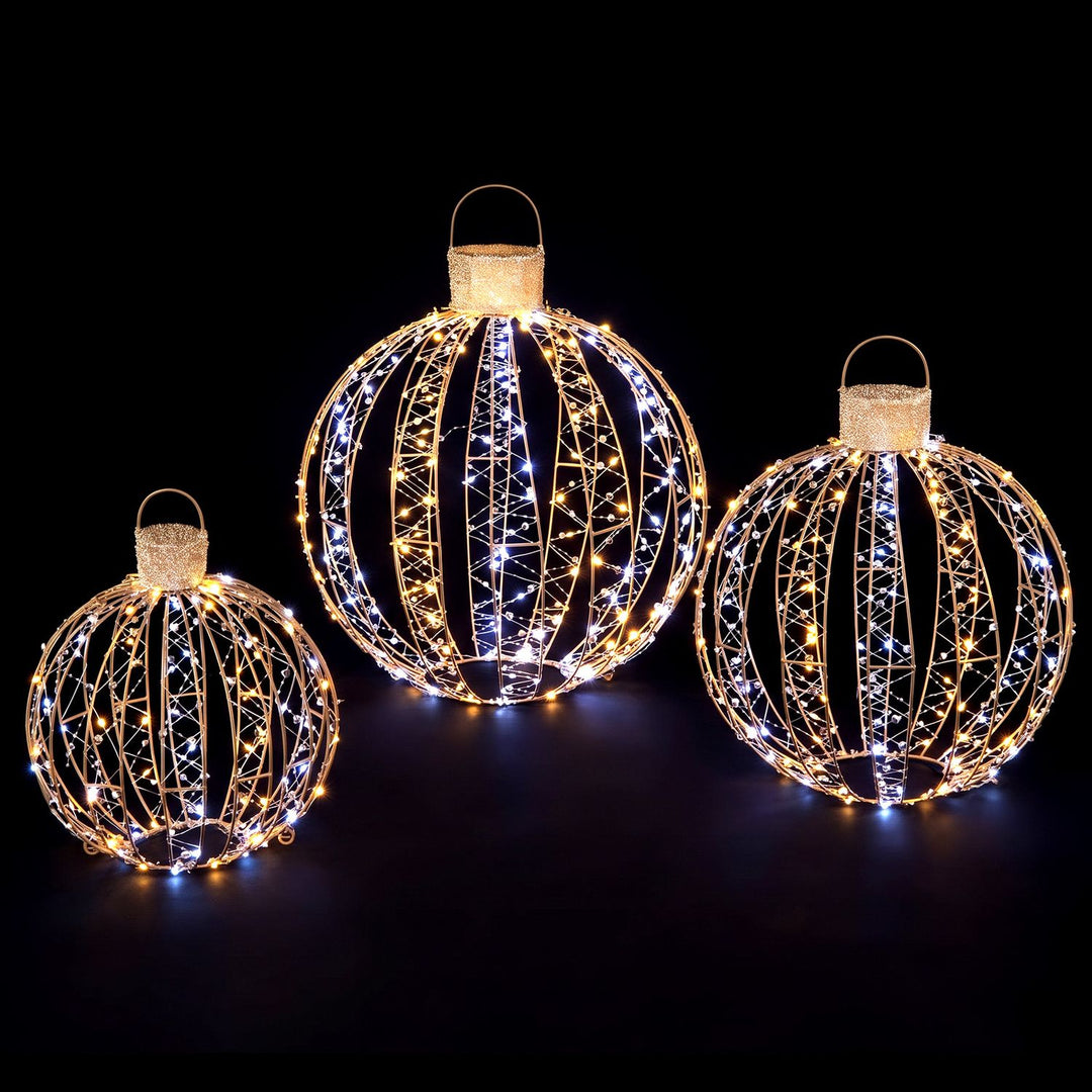 3 Pack Christmas LED Lighted Balls with 180 Cold White and 180 Warm White Lights