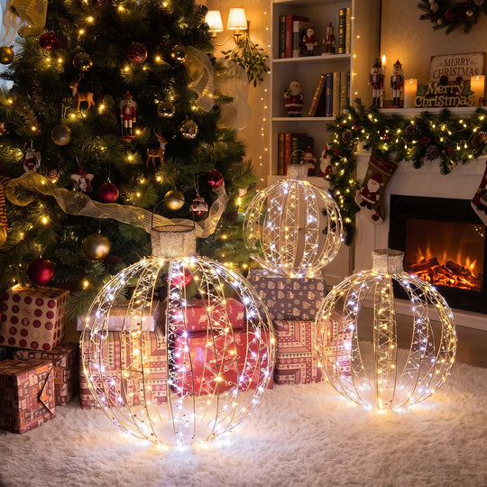 3 Pack Christmas LED Lighted Balls with 180 Cold White and 180 Warm White Lights