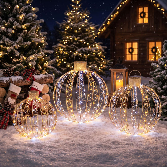 3 Pack Christmas LED Lighted Balls with 180 Cold White and 180 Warm White Lights