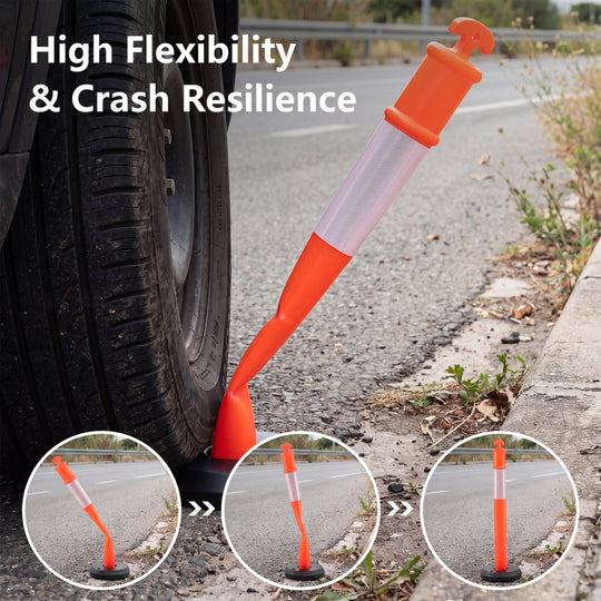 3 Pack Traffic Delineator Posts with Fillable Base for Parking Lots and Construction