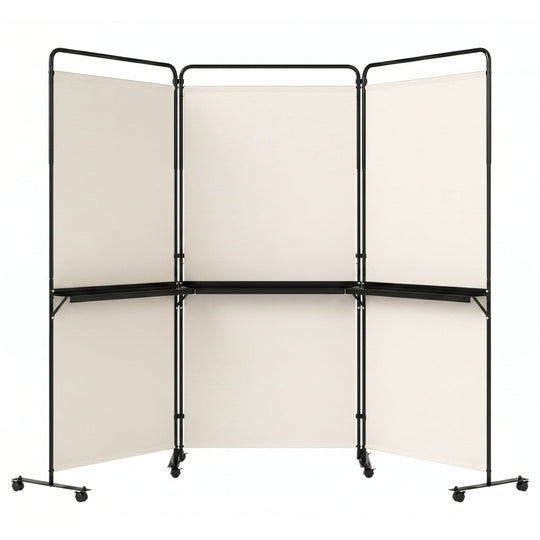 3-Panel Room Divider with Shelves 6 FT Tall Folding Privacy Screen with Lockable Wheels