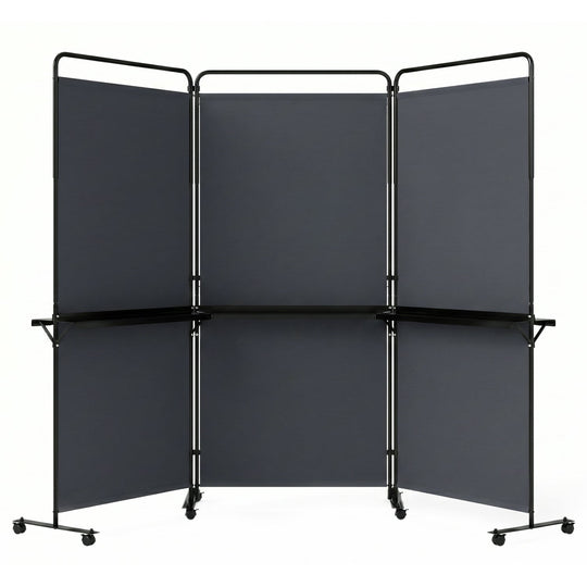 3-Panel Room Divider with Shelves 6 FT Tall Folding Privacy Screen with Lockable Wheels