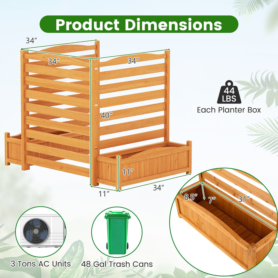 3-Panel Wood Air Conditioner Fence with Planter Box Freestanding Privacy Screen-Yellow