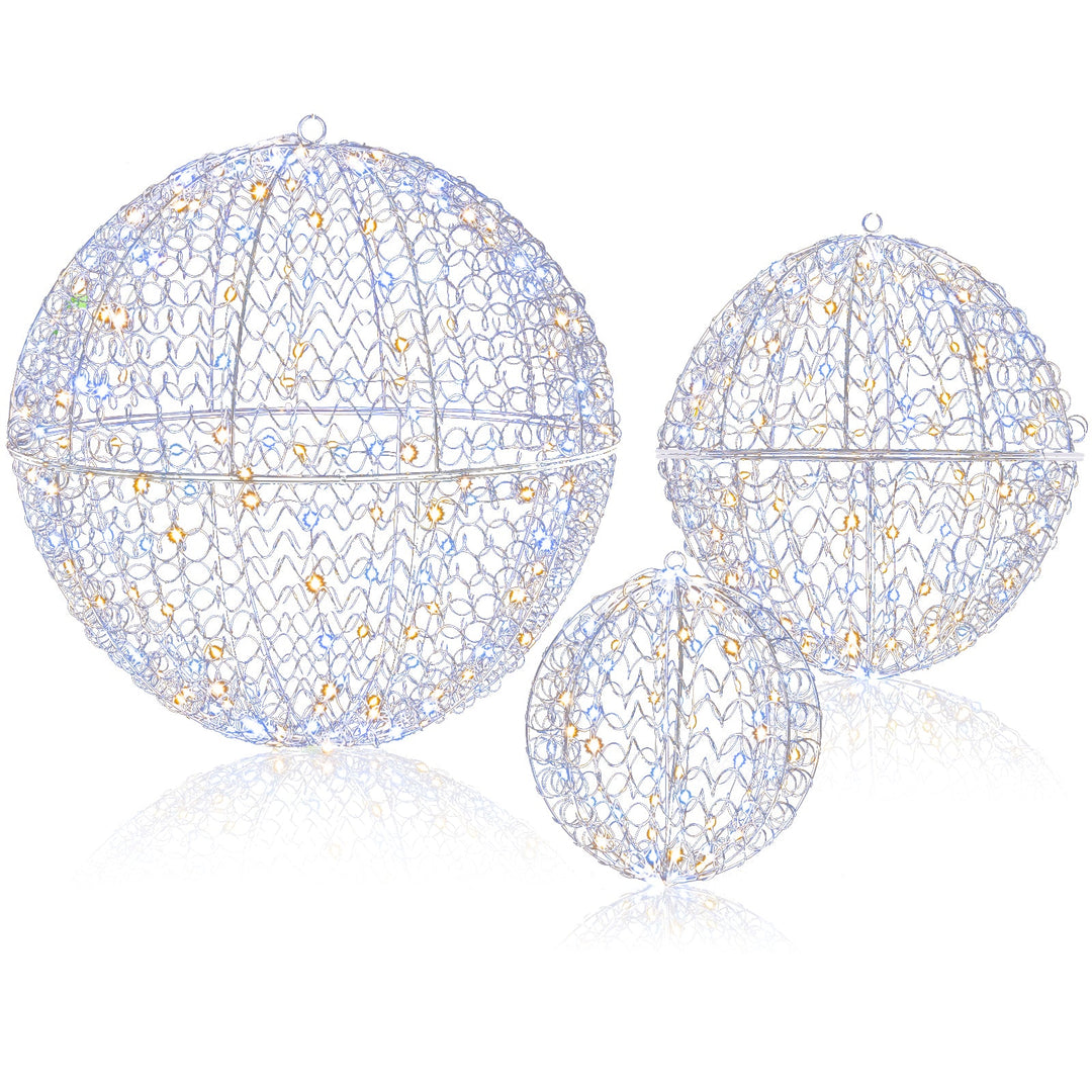 3 Pcs Lighted Christmas Balls Large Standing/Hanging Metal Sphere Lights with 435 LEDs