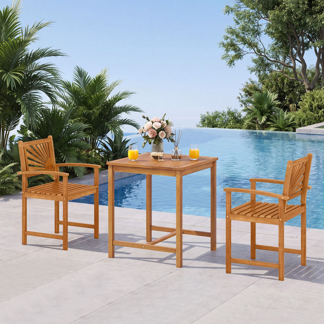 3-Piece Acacia Wood Patio Dining Set with Slatted Surface and Hollow Back