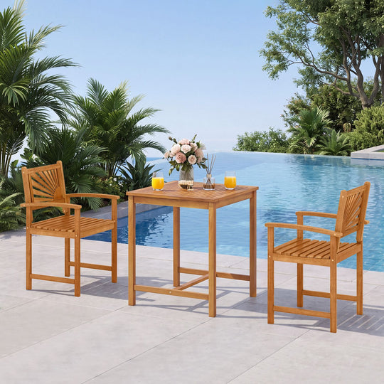 3-Piece Acacia Wood Patio Dining Set with Slatted Surface and Hollow Back