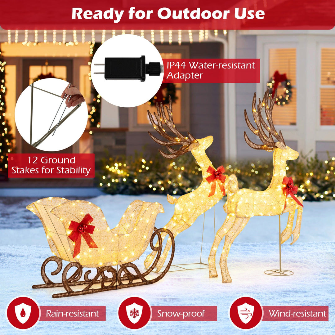 3-Piece Christmas Lighted Reindeer and Sleigh Set for Lawn & Garden