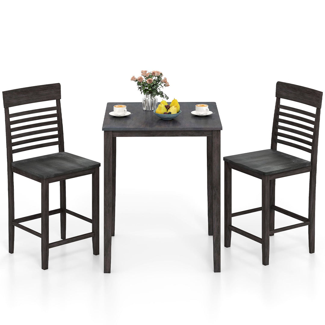 3-Piece Counter-Height Dining Table Set for 2 with Rubber Wood Frame and Footrest
