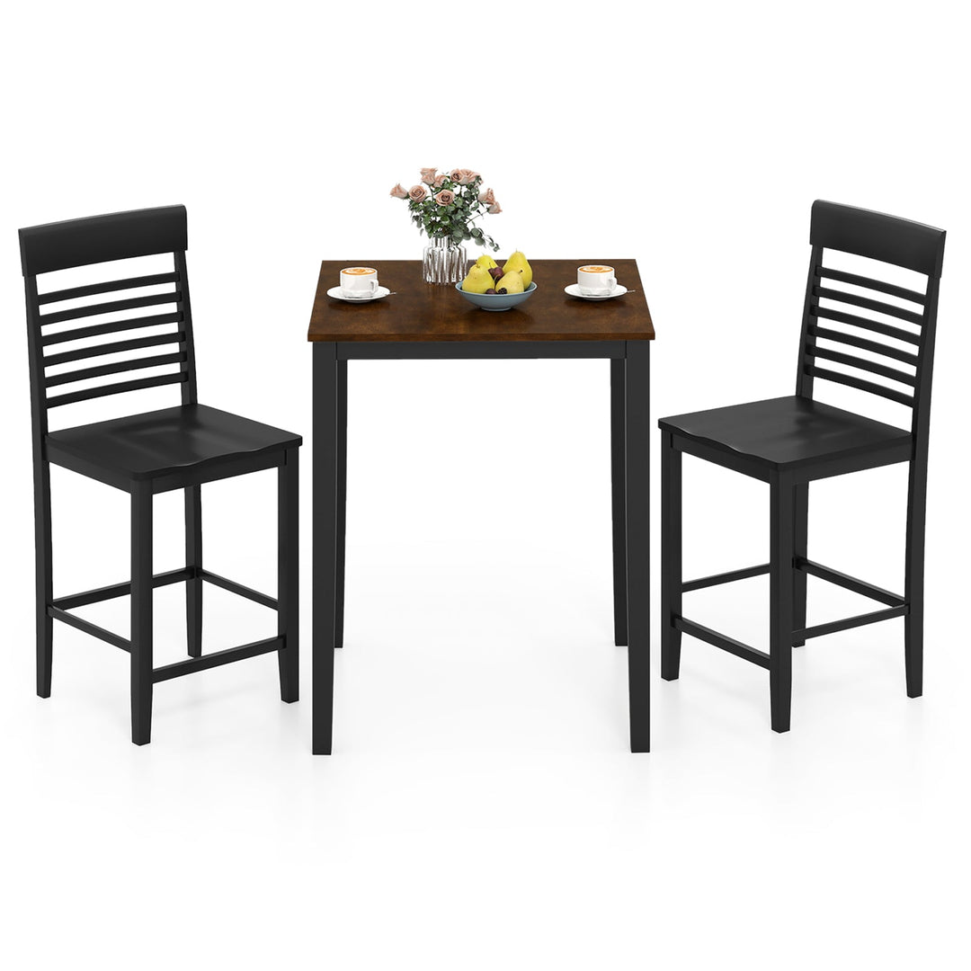 3-Piece Counter-Height Dining Table Set for 2 with Rubber Wood Frame and Footrest
