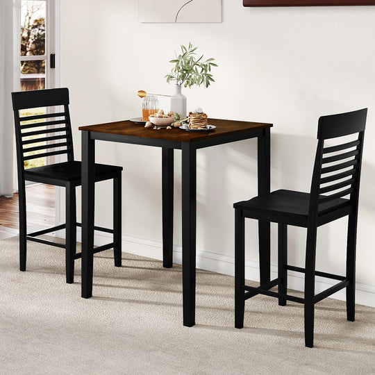3-Piece Counter-Height Dining Table Set for 2 with Rubber Wood Frame and Footrest