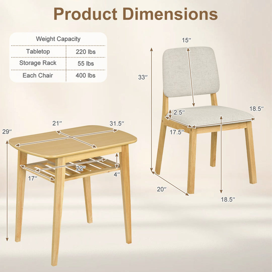 3-Piece Dining Table Set for 2 with Upholstered Chairs