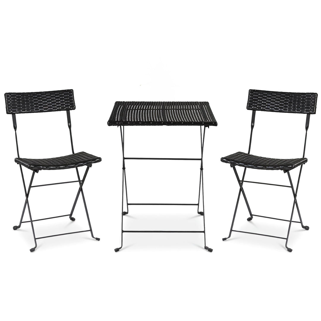 3-Piece Folding Bistro Set with PE Wicker and Metal Frame