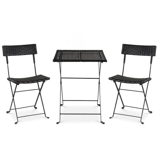 3-Piece Folding Bistro Set with PE Wicker and Metal Frame