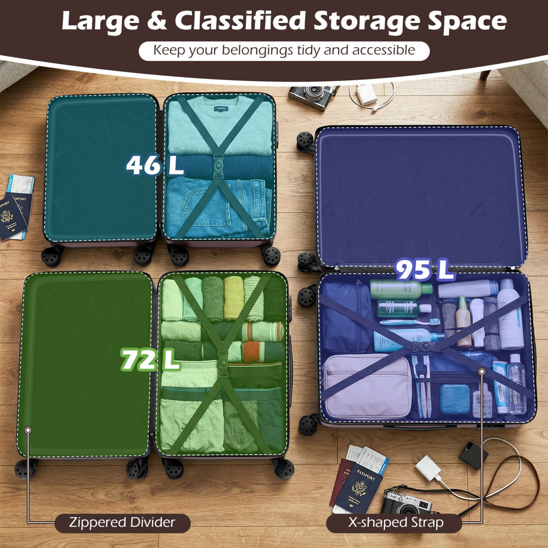 3-Piece Hardside Luggage Set Lightweight Hardside Suitcases with 8-Spinner Wheels