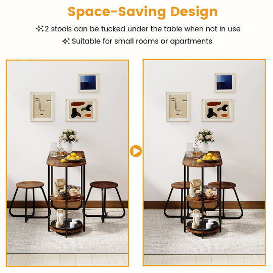 3-Piece Industrial Dining Table Set for Small Space