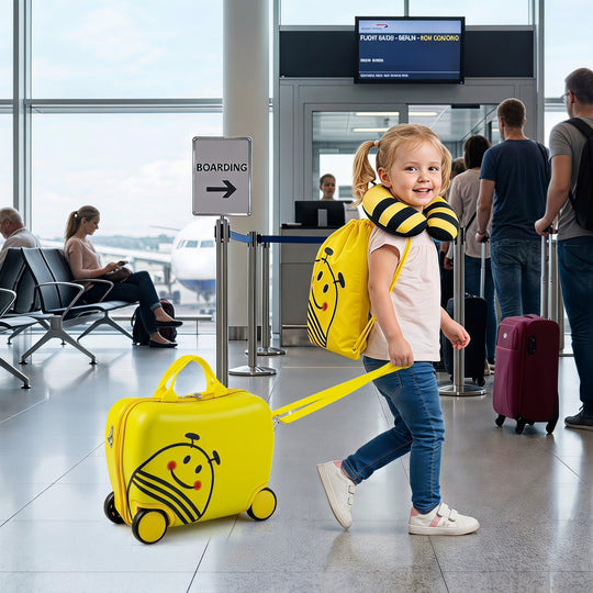 Kids Ride-On Luggage Set with Backpack and Headrest - Yellow