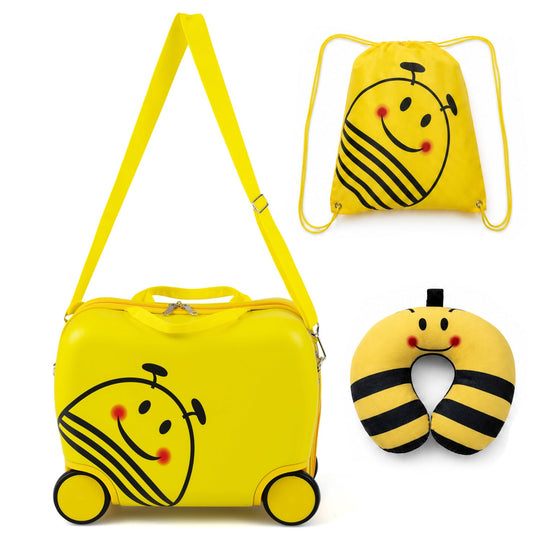 Kids Ride-On Luggage Set with Backpack and Headrest - Yellow