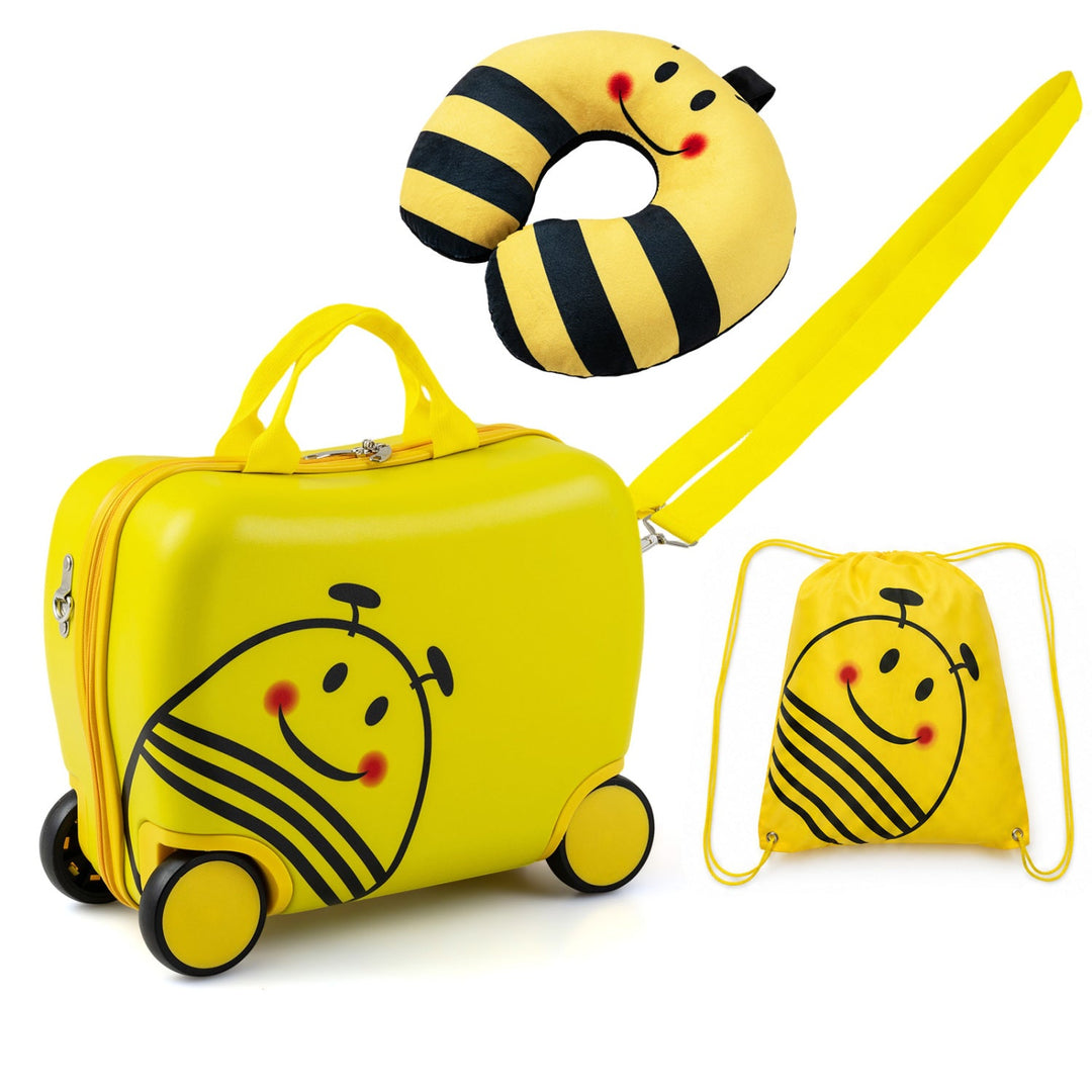 Kids Ride-On Luggage Set with Backpack and Headrest - Yellow