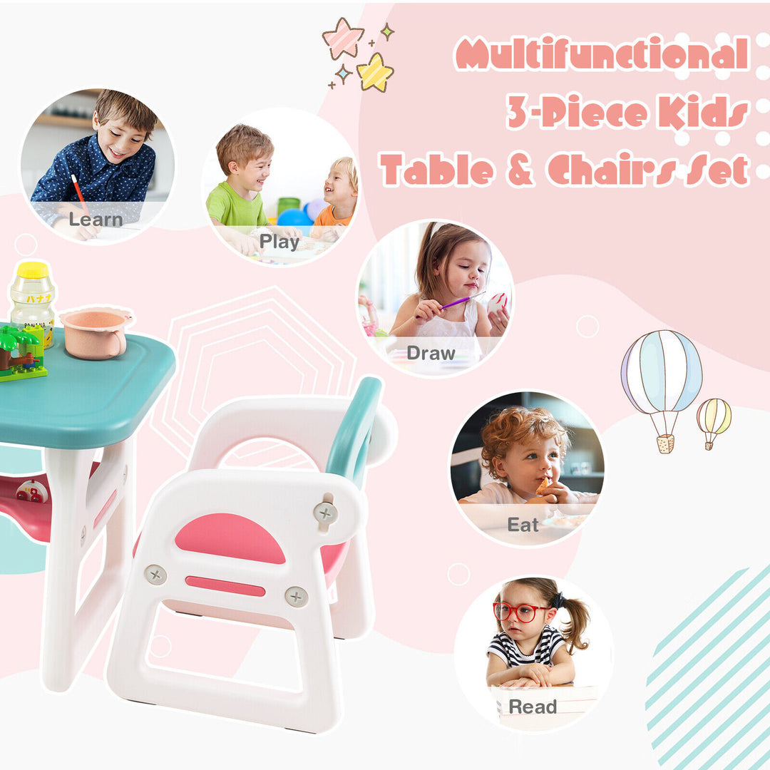 Kids Table and Chair Set with Building Blocks-Pink & Blue