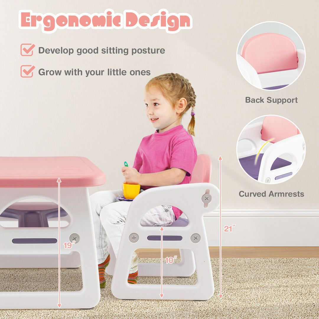 Kids Table and Chair Set with Building Blocks-Pink & Purple