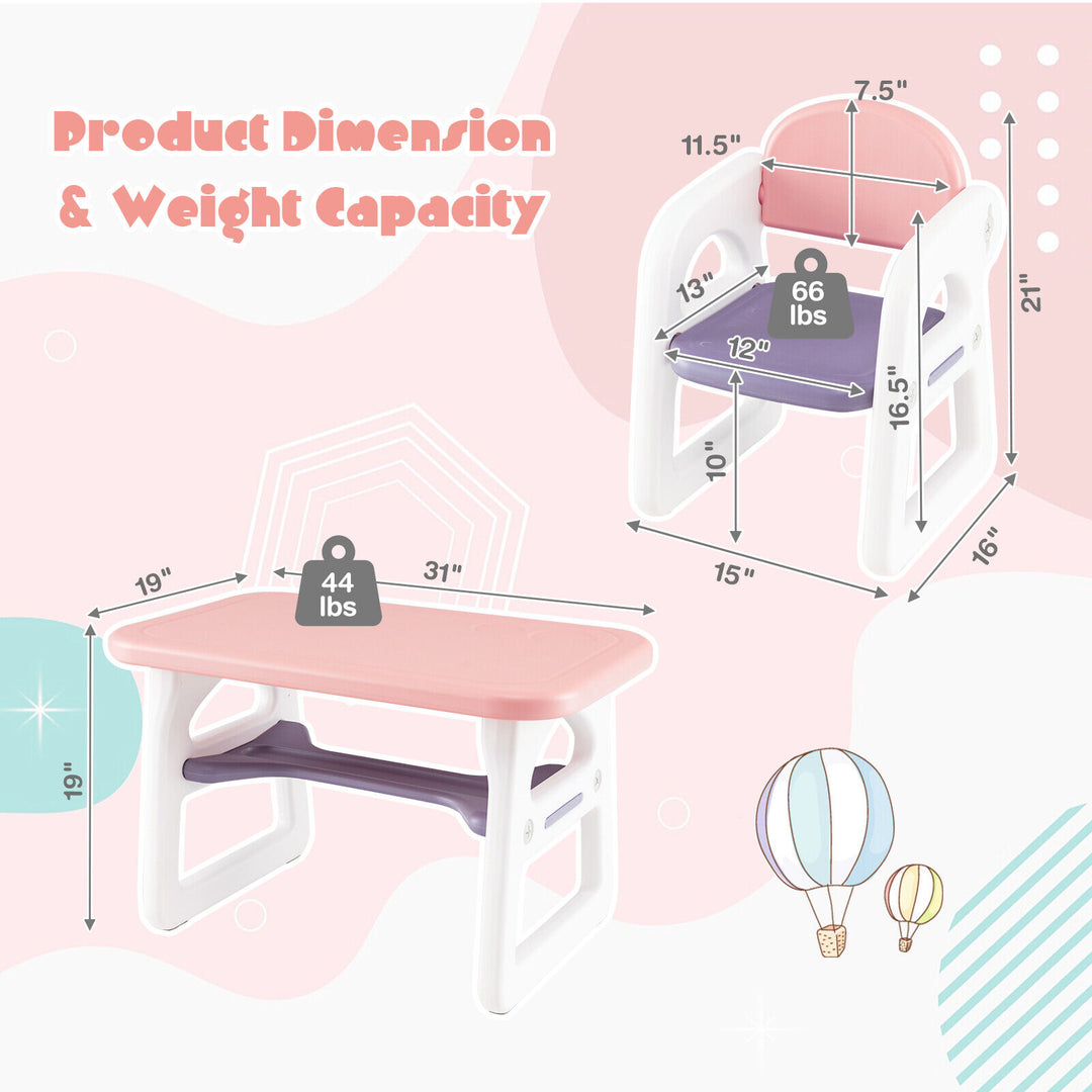 Kids Table and Chair Set with Building Blocks-Pink & Purple