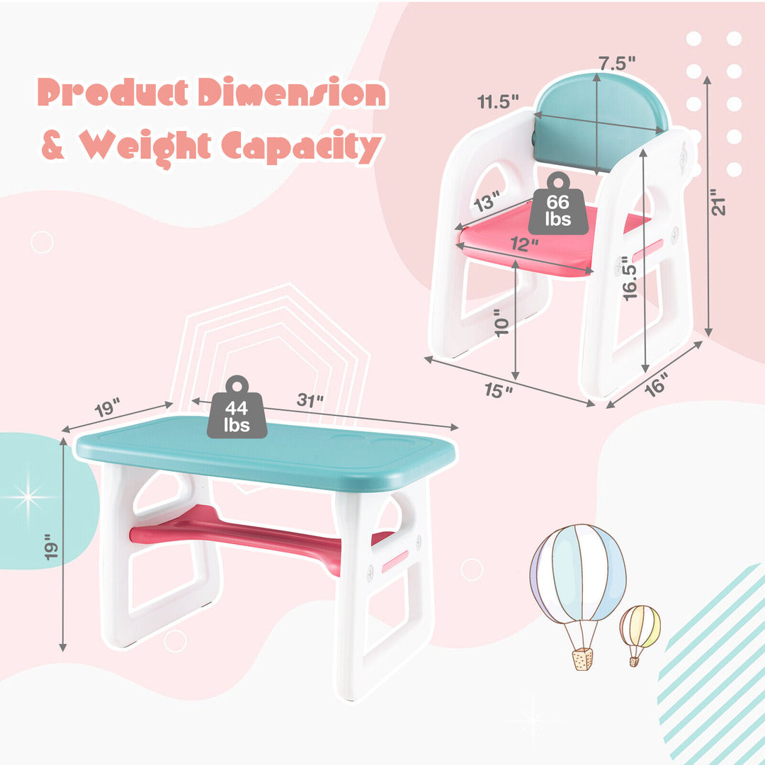 Kids Table and Chair Set with Building Blocks-Pink & Blue