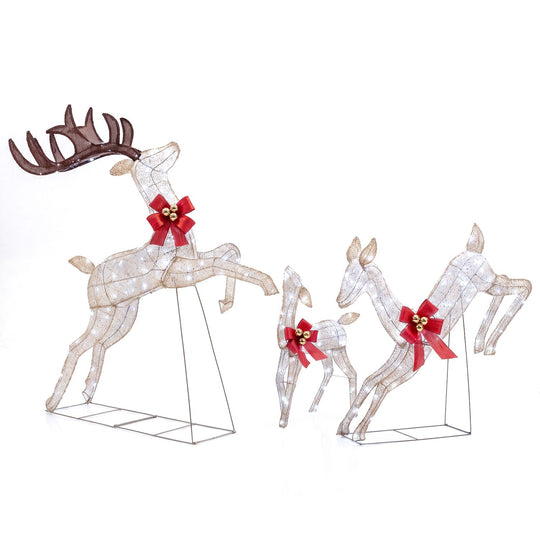 3-Piece Lighted Reindeer Family Set with Rotating Head and Cold White LED Lights-Golden