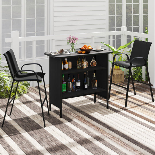 3 Piece Outdoor Bar Set with Footrest and 2-Tier Shelf