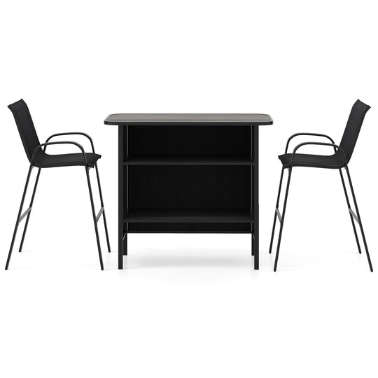 3 Piece Outdoor Bar Set with Footrest and 2-Tier Shelf