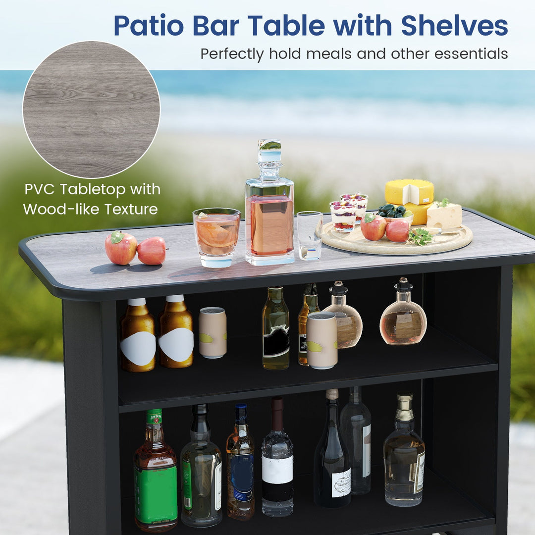 3 Piece Outdoor Bar Set with Footrest and 2-Tier Shelf