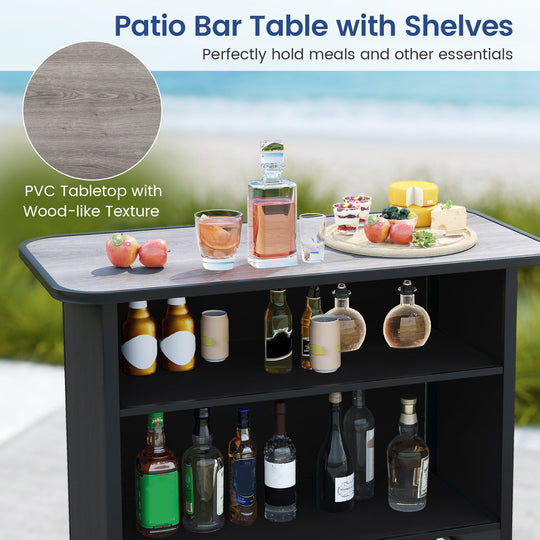 3 Piece Outdoor Bar Set with Footrest and 2-Tier Shelf
