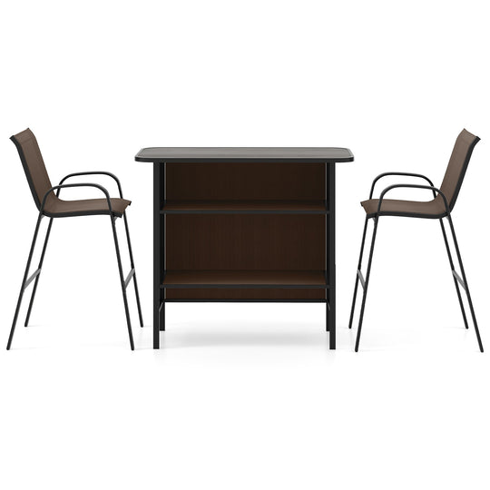 3 Piece Outdoor Bar Set with Footrest and 2-Tier Shelf