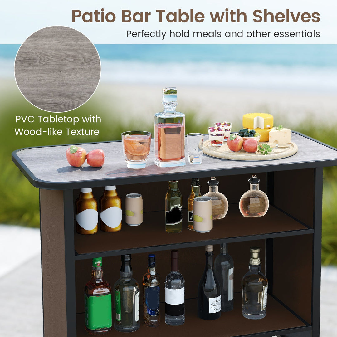 3 Piece Outdoor Bar Set with Footrest and 2-Tier Shelf