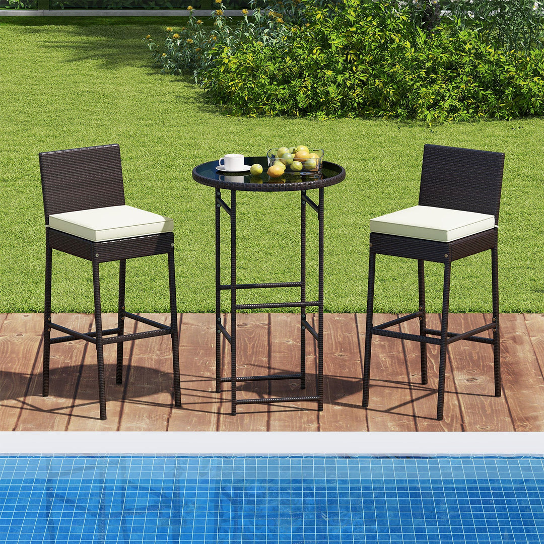 3 Piece Outdoor Bar Set Patio Heavy-Duty Metal Barstool and Table Set-White