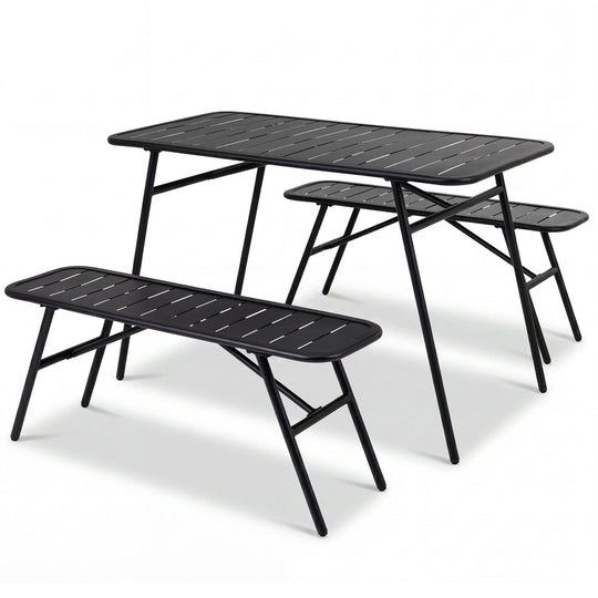 3-Piece Metal Patio Dining Set with Table and 2 Benches