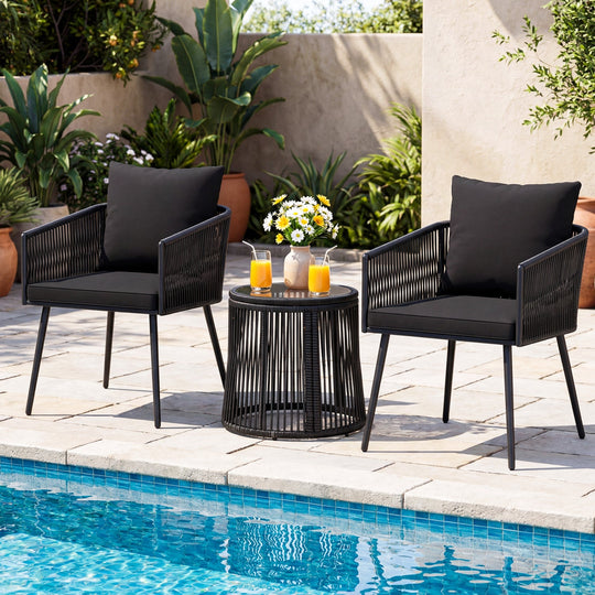 3-Piece Outdoor Furniture Set with Cushions for Porch Garden