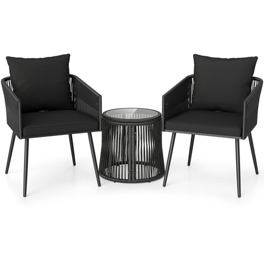 3-Piece Outdoor Furniture Set with Cushions for Porch Garden