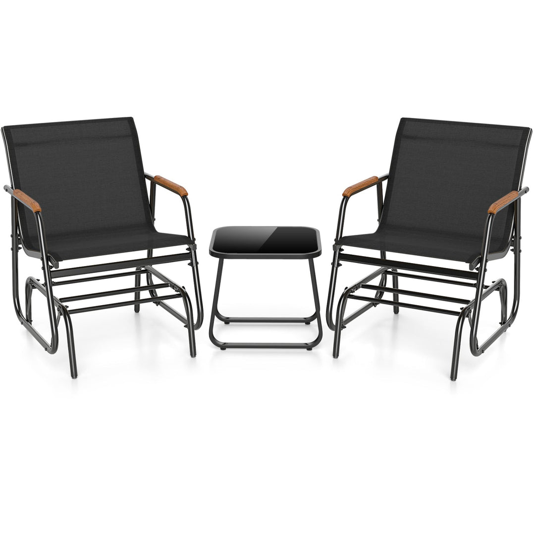 3-Piece Outdoor Glider Bistro Set with Tempered Glass Table