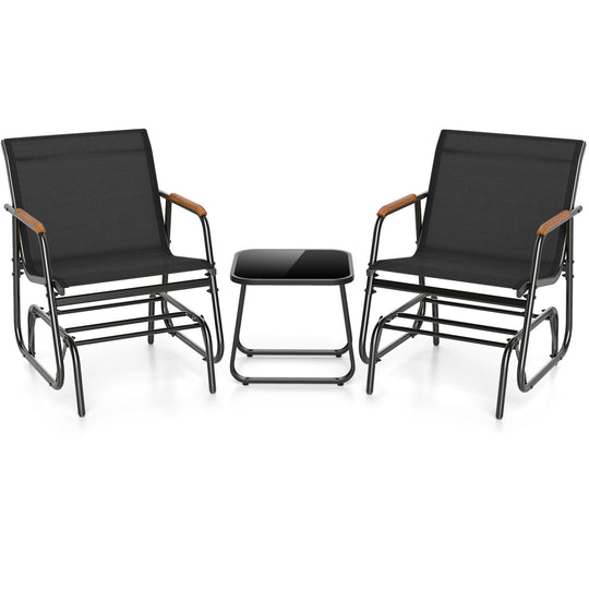 3-Piece Outdoor Glider Bistro Set with Tempered Glass Table