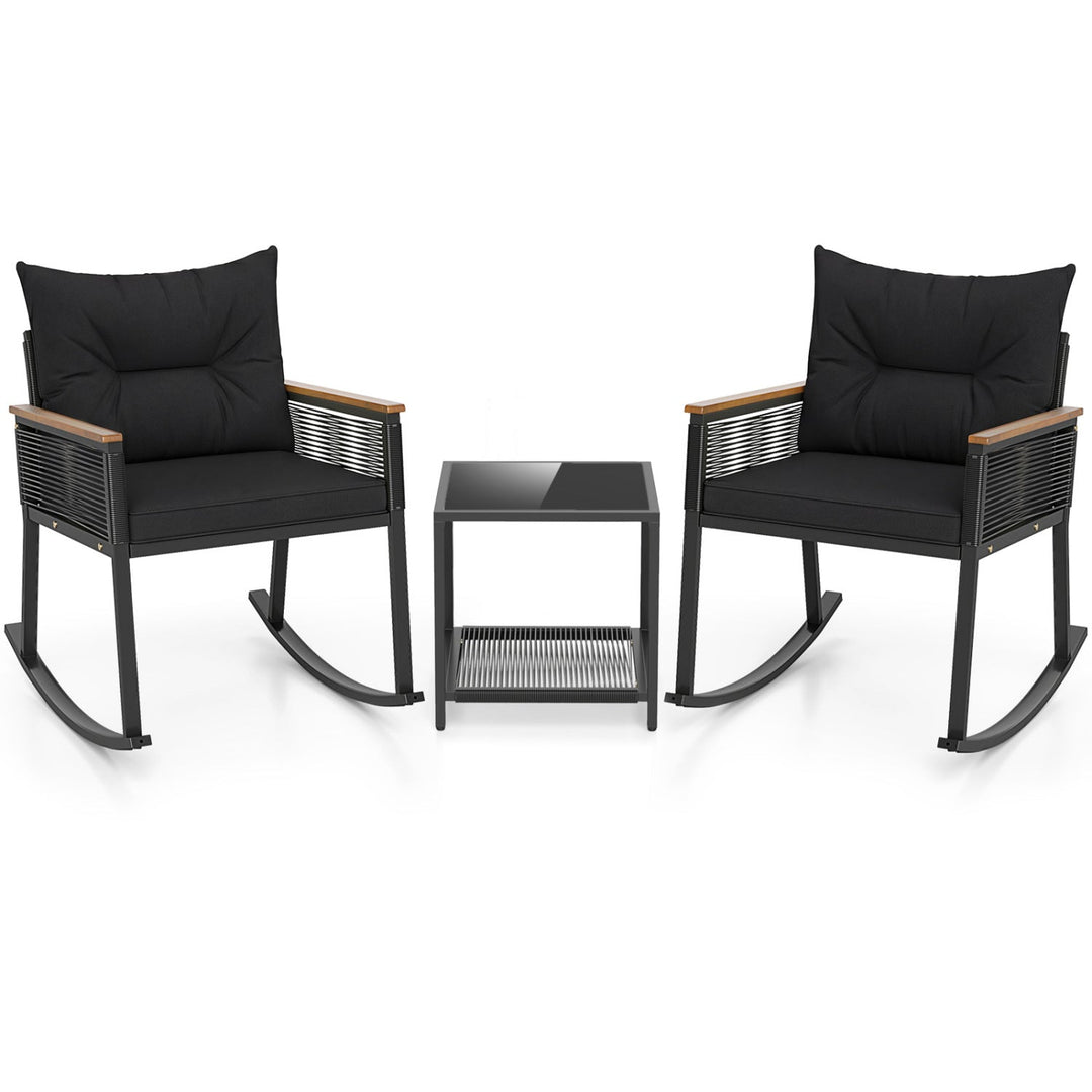 3-Piece Rocking Bistro Set with Coffee Table & Cushions