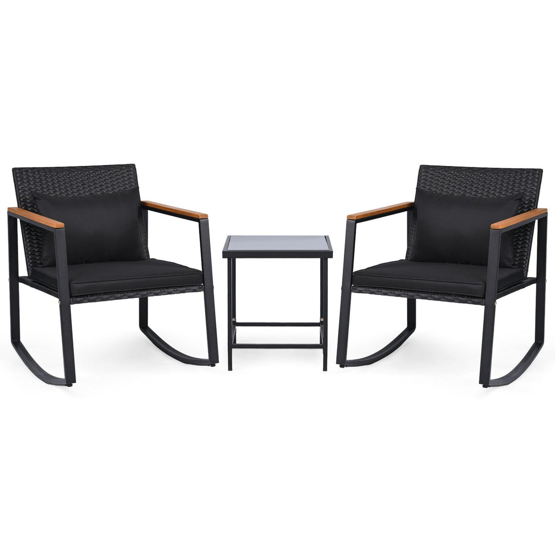 3-Piece Rocking Bistro Set with Cushions & Glass Table