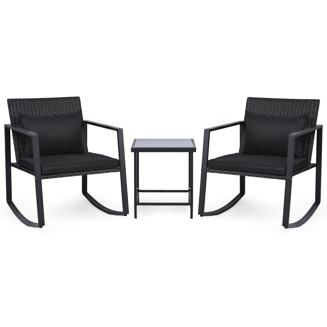 3-Piece Rocking Bistro Set with Cushions & Glass Table