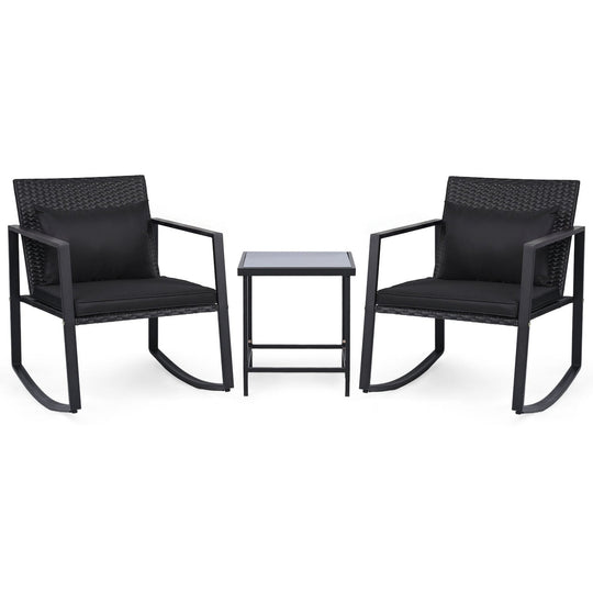 3-Piece Rocking Bistro Set with Cushions & Glass Table