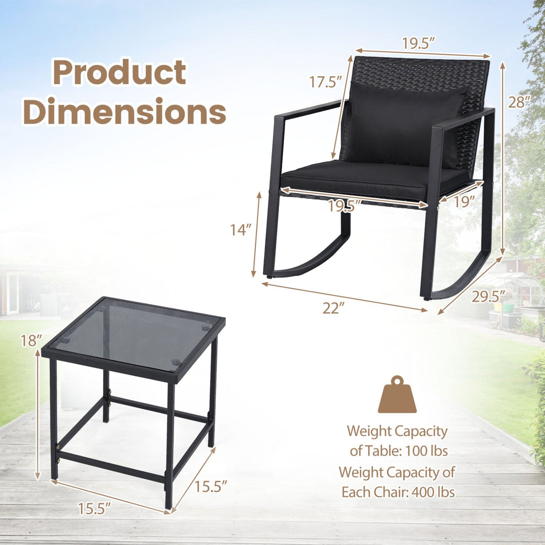 3-Piece Rocking Bistro Set with Cushions & Glass Table