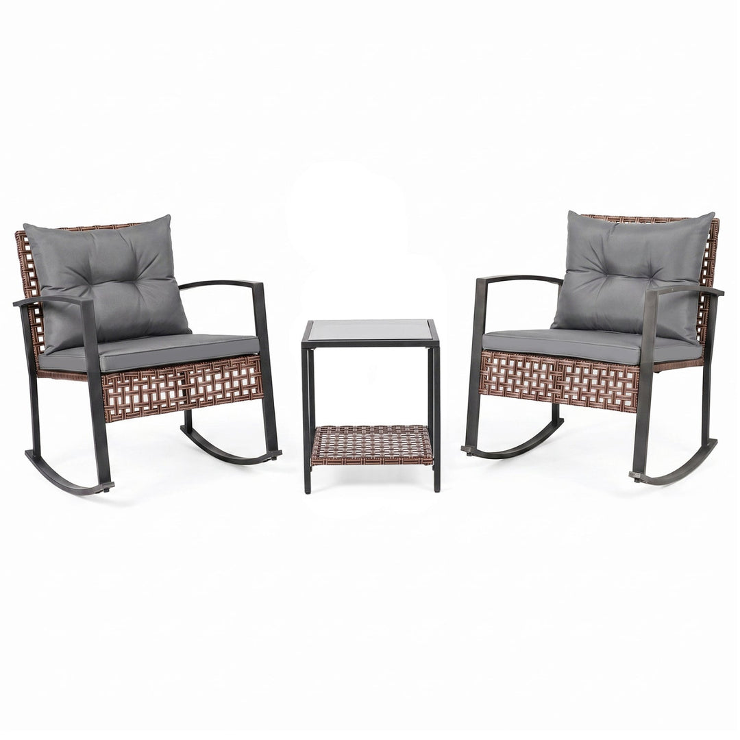 3-Piece Rocking Chair Patio Set with Glass Coffee Table