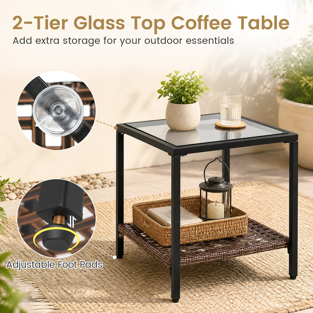 3-Piece Rocking Chair Patio Set with Glass Coffee Table