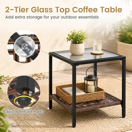 3-Piece Rocking Chair Patio Set with Glass Coffee Table