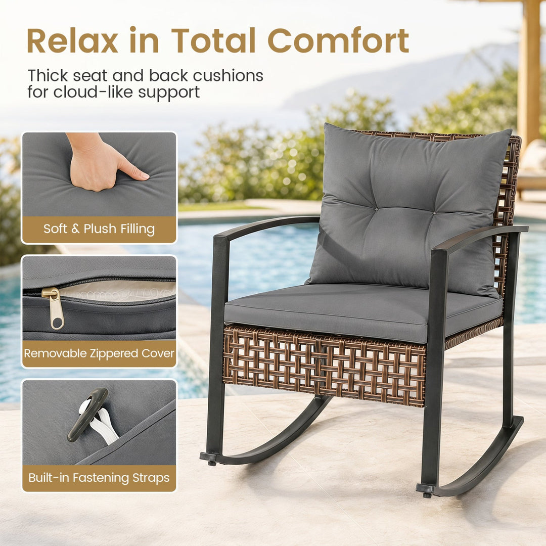 3-Piece Rocking Chair Patio Set with Glass Coffee Table