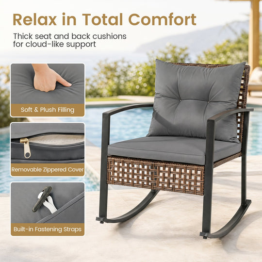3-Piece Rocking Chair Patio Set with Glass Coffee Table